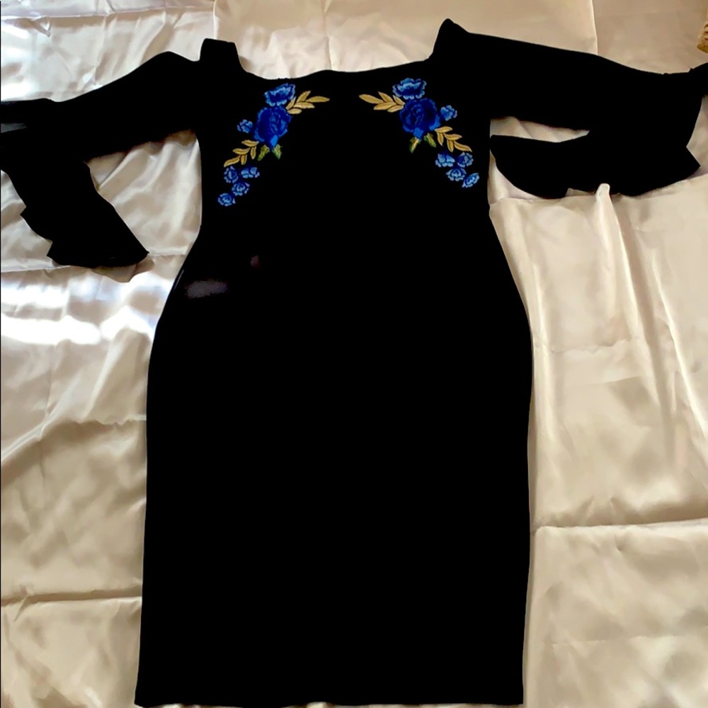 Strapless Black Floral Dress